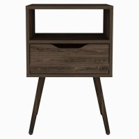 DEPOT ESHOP Emma Nightstand Countertop Four Legs One Open Shelf One DrawerDark Walnut For Bedroom