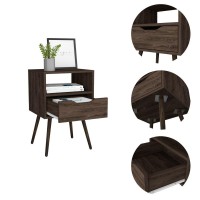 DEPOT ESHOP Emma Nightstand Countertop Four Legs One Open Shelf One DrawerDark Walnut For Bedroom