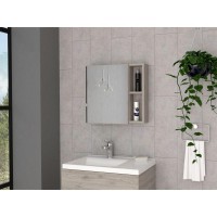 DEPOT ESHOP Kazan Medicine Cabinet Mirror OneDoor Cabinet Two External Shelves Three Internal ShelvesLight Grey For Livi