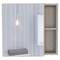 DEPOT ESHOP Kazan Medicine Cabinet Mirror OneDoor Cabinet Two External Shelves Three Internal ShelvesLight Grey For Livi