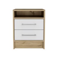 DEPOT ESHOP Leyva Nightstand Two Drawers Countertop WhiteLight Oak For Bedroom