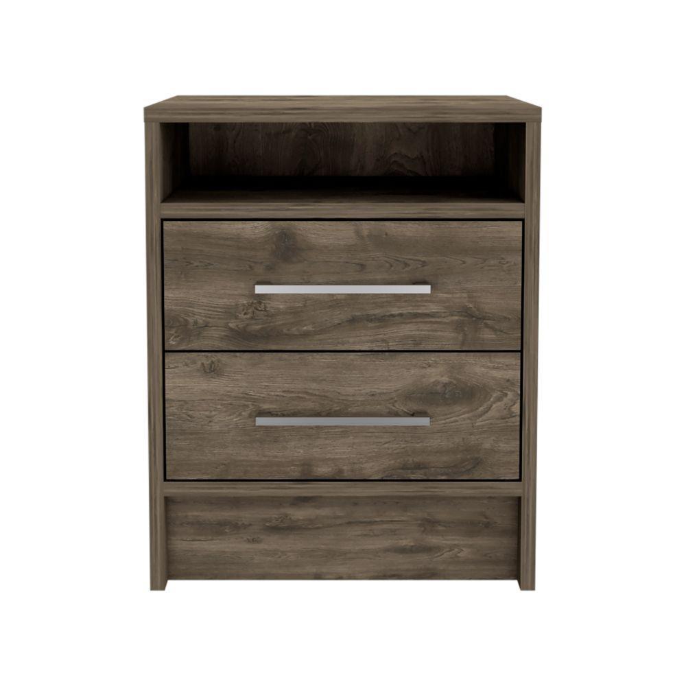 DEPOT ESHOP Leyva Nightstand Two Drawers Countertop Dark Brown For Bedroom