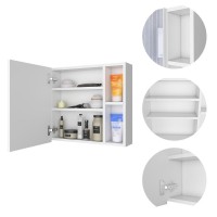 DEPOT ESHOP Kazan Medicine Cabinet Mirror OneDoor Cabinet Two External Shelves Three Internal ShelvesWhite For Bathroom