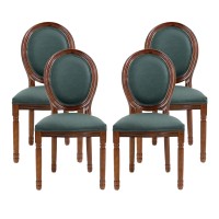 Nrizc French Country Dining Chairs Set Of 4 Farmhouse Dining Room Chairs With Round Back Solid Walnut Wood Legs Oval Side Cha