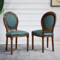 Nrizc French Dining Chairs Set Of 2 Farmhouse Dining Room Chairs With Round Back Solid Walnut Wood Legs Oval Side Chairs For