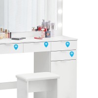 Ofcasa Vanity Desk With Mirror And Lights, With Mirror And Chair & 3 Colors Led Lights Modern Makeup Table, 4 Drawers & Storage Cabinet, Vanity, Bedroom Dressing Dressing Table Set (White)