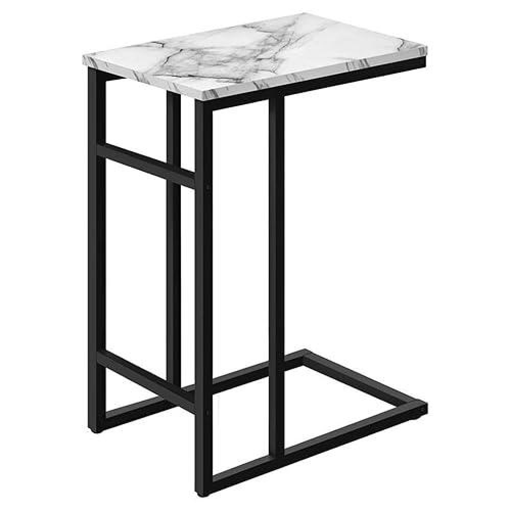 Monarch Specialties 2173 Accent Table, C-Shaped, End, Side, Snack, Living Room, Bedroom, Metal, Laminate, White Marble Look, Black, Contemporary, Modern Table-24, 18