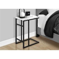 Monarch Specialties 2173 Accent Table, C-Shaped, End, Side, Snack, Living Room, Bedroom, Metal, Laminate, White Marble Look, Black, Contemporary, Modern Table-24, 18