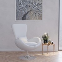 Merrick Lane Soro High-Back Egg Style Lounge Chair - Modern White Faux Leather Upholstery - 360 Swivel Chrome Base
