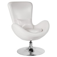 Merrick Lane Soro High-Back Egg Style Lounge Chair - Modern White Faux Leather Upholstery - 360 Swivel Chrome Base