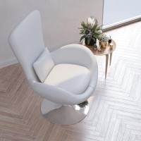 Merrick Lane Soro High-Back Egg Style Lounge Chair - Modern White Faux Leather Upholstery - 360 Swivel Chrome Base