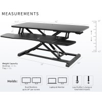 Vivo 42 Inch Desk Converter, K Series, Height Adjustable Sit To Stand Riser, Dual Monitor And Laptop Workstation With Wide Keyboard Tray, Black, Desk-V042Kb