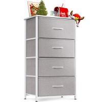 Odk Dresser For Bedroom With 4 Storage Drawers, Small Dresser Chest Of Drawers Fabric Dresser With Sturdy Steel Frame, Dresser For Closet With Wood Top, Light Grey
