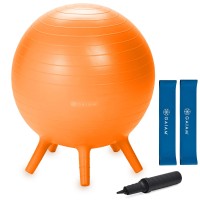 Gaiam Kids Stay-N-Play Ball Children'S Balance Ball Chair With Chair Bands - Flexible School Active Classroom Desk Alternative Seating With Chair Fidget Band - Built-In Stability Legs - 52Cm, Orange
