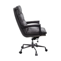 Acme Crursa Upholstered Tufted Swivel Office Chair In Gray Leather