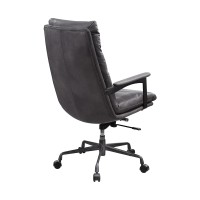 Acme Crursa Upholstered Tufted Swivel Office Chair In Gray Leather