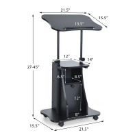 Tangkula Mobile Laptop Podium, Height Adjustable Sit To Stand Desk With Tilting Desktop & Storage Cabinet, Ergonomic Rolling Lectern Cart Laptop Desk, Office Podium Stand On Wheels