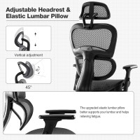 Afo Ergonomic Office Headrests And 3D Armrests Lumbar Support, High Back Executive Chairs Adjustable Rolling, Tilt Function, 28.1D X 26.5W X 48.03H Inch, Dark Black
