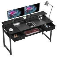 Odk Computer Desk Study Table, 55 Inch Office Desk With Drawers And Keyboard Tray, Study Desk Work Desk With Monitor Shelf, Writing Desk With Storage For Home Office, Black