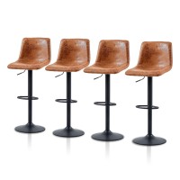 Tukailai 360 Swivel Bar Stools Set Of 4, Faux Suede Leather Upholstered Counter Height Adjustable Barstools, Breakfast Bar Chairs With Backrest, Footrest And Metal Base For Kitchen Island (Brown)