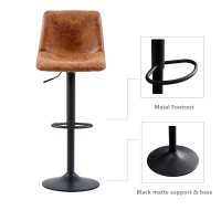 Tukailai 360 Swivel Bar Stools Set Of 2, Faux Suede Leather Upholstered Counter Height Adjustable Barstools, Breakfast Bar Chairs With Backrest, Footrest And Metal Base For Kitchen Island (Brown)