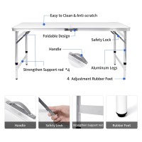 Moosinily Folding Camping Table 4 Ft Foldable Picnic Table Portable 3 Height Adjustable Aluminum Camp Table Outdoor For Card Bbq