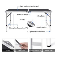 Moosinily Folding Camping Table 4 Ft Foldable Picnic Table Portable 3 Height Adjustable Aluminum Camp Table Outdoor For Card Bbq