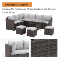 Solaste 7 Piece Patio Furniture Set  All Weather Wicker Patio Conversation Sets With Cushion Seat & Pillows  Outdoor Dining Set  Patio Furniture Outdoor Sectional  Grey