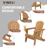 VINGLI Plastic Adirondack Chairs Set of 4, Folding with Cup Holder, Waterproof HDPE Material, Comfortable 380lb Weight Capacity for Outdoor Pool Patio Lounge Chair Lawn Furniture Firepit (Teak)