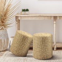 Cplxroc Pouf Ottoman 100 Handwoven Seagrass Braided Pouffe Boho Decor Floor Chair For Couch Or Desk Outdoor Ottomans For Gar