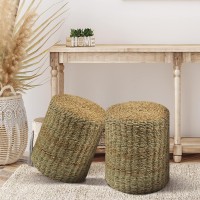 Cplxroc Pouf Ottoman 100 Handwoven Seagrass Braided Pouffe Boho Decor Floor Chair For Couch Or Desk Outdoor Ottomans For Gar