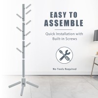 Haddockway Wooden Coat Rack Stand With 8 Hooks New Zealand Pine 3 Adjustable Coat Standing Tree Easy Assembly For Coats Hats S