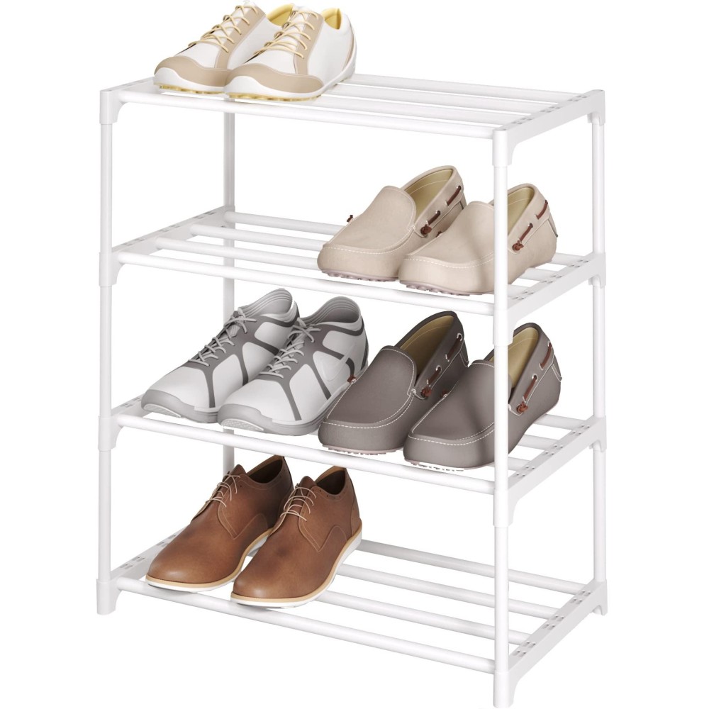 4Tier Small Shoe Rack Metal Stackable Kids Shoe Shelf Storage Zapateras Organizer Narrow Shoe Rack Sturdy For Closet Hallway E