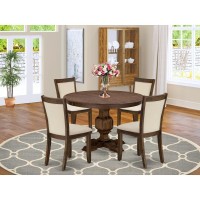 East West Furniture 5Piece Dining Table Set A Gorgeous Dinning Table and 4 Gorgeous Light Beige Linen Fabric Kitchen Chairs w