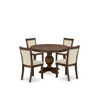 East West Furniture 5Piece Dining Table Set A Gorgeous Dinning Table and 4 Gorgeous Light Beige Linen Fabric Kitchen Chairs w