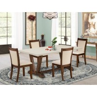 East West Furniture 5Pieces Dining Room Table Set A Dining Room Table with Linen White Top and 4 Light Beige Fabric Dining Ro