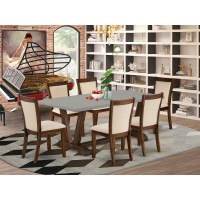 East West Furniture 7Piece Mid Century Modern Dining Set Includes a Rectangular Table and 6 Light Beige Linen Fabric Dining Cha