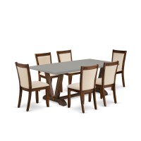 East West Furniture 7Piece Mid Century Modern Dining Set Includes a Rectangular Table and 6 Light Beige Linen Fabric Dining Cha