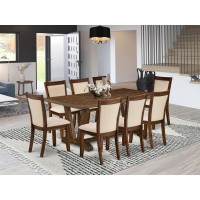 East West Furniture 9Piece Dining Room Set Includes a Dinner Table and 8 Light Beige Linen Fabric Upholstered Chairs with Styli