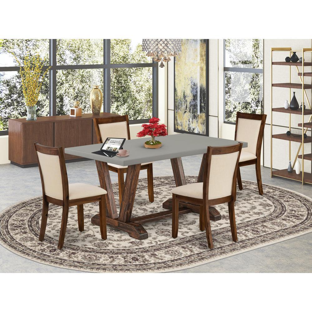 East West Furniture 5Pc Modern Dining Set Consists of a Mid Century Table and 4 Light Beige Linen Fabric Parsons Chairs with St