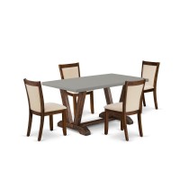 East West Furniture 5Pc Modern Dining Set Consists of a Mid Century Table and 4 Light Beige Linen Fabric Parsons Chairs with St