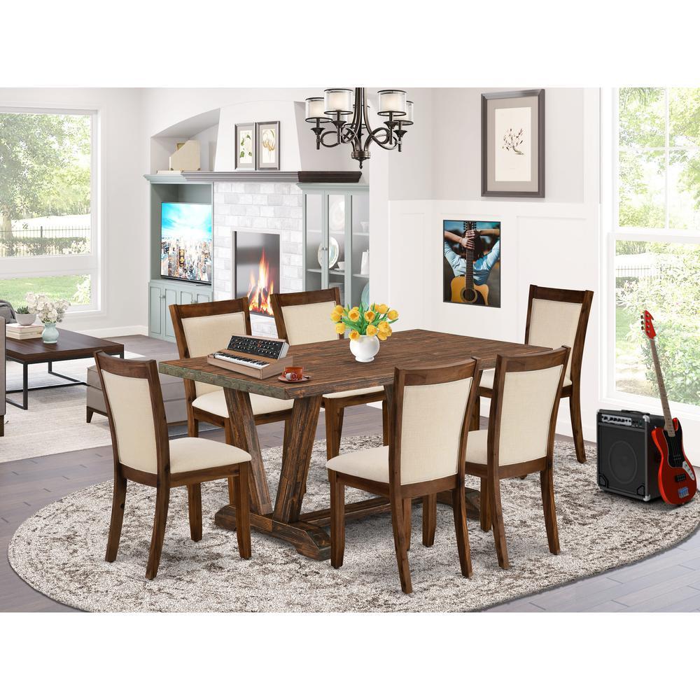 East West Furniture 7Pieces Kitchen Table Set 6 Light Beige Fabric Upholstered Dining Chairs with Stylish Back and 1 Kitchen