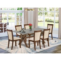 East West Furniture 7Pc Kitchen Table Set Includes a Dining Table and 6 Light Beige Linen Fabric Dining Room Chairs with Stylis