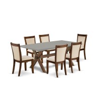 East West Furniture 7Pc Kitchen Table Set Includes a Dining Table and 6 Light Beige Linen Fabric Dining Room Chairs with Stylis