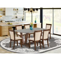 East West Furniture 7Pc Dinette Set Includes a Wooden Kitchen Table and 6 Light Beige Linen Fabric Modern Dining Chairs with St