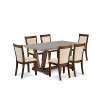 East West Furniture 7Pc Dinette Set Includes a Wooden Kitchen Table and 6 Light Beige Linen Fabric Modern Dining Chairs with St