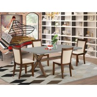 East West Furniture 5Pc Dinner Table Set Consists of a Wood Dining Table and 4 Light Beige Linen Fabric Upholstered Dining Chai