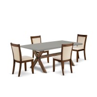 East West Furniture 5Pc Dinner Table Set Consists of a Wood Dining Table and 4 Light Beige Linen Fabric Upholstered Dining Chai