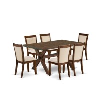 East West Furniture 7Pc Kitchen Table Set Contains a Mid Century Table and 6 Light Beige Linen Fabric Parsons Chairs with Styli