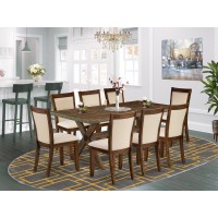 East West Furniture 9Pc Kitchen Table Set Includes a Wooden Dining Table and 8 Light Beige Linen Fabric Mid Century Dining Chai